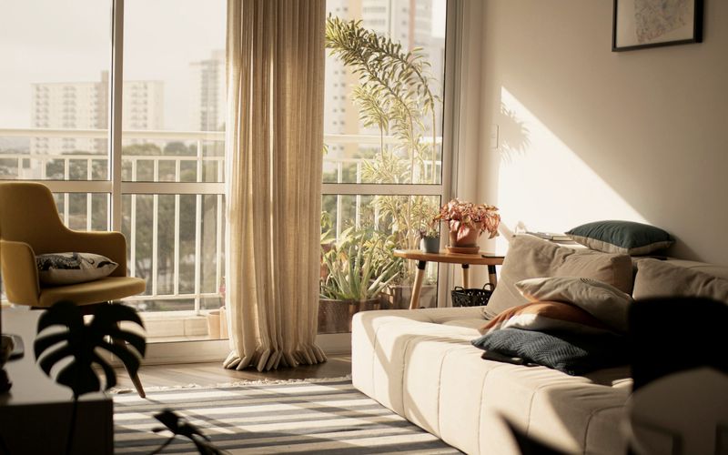a living room with a large window